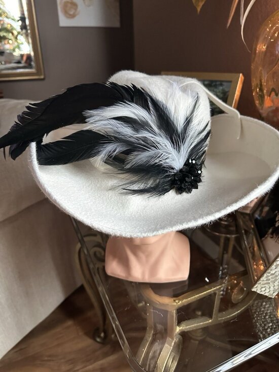 Vintage White Leslie James Wide Brim Sinamay Feathers Kentucky Derby Church Hat main image 6